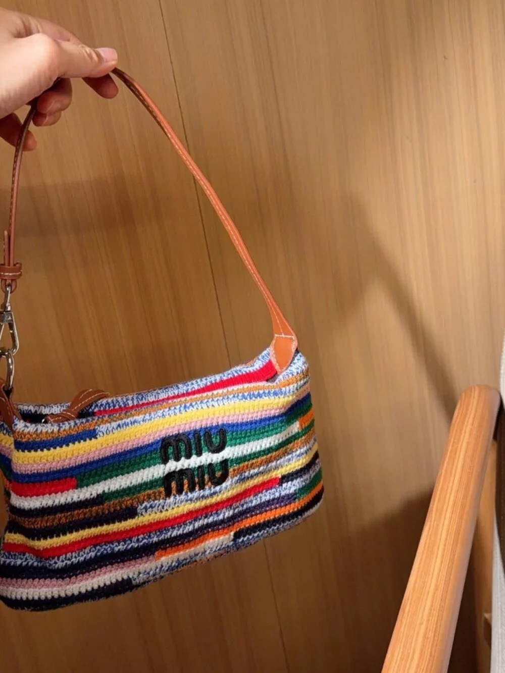 Miu Miu Multicolor Striped Crochet Shoulder Bag
